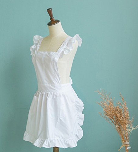 Viktorianischen Stil Spitze Küchenschürze Schürze Kostüm Pinafore Taschen – Weiß - 2