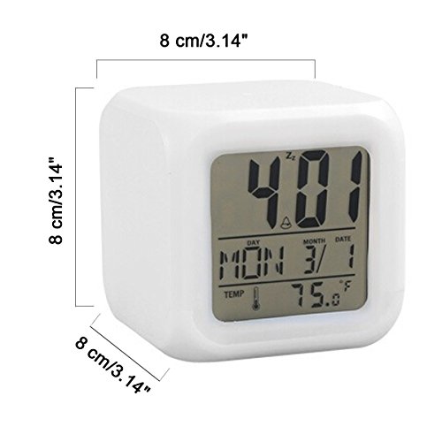 Cadillaps LED Wecker Tischuhr Mit 7 Farbe Temperatur Kalender Multionnal Uhr - 5