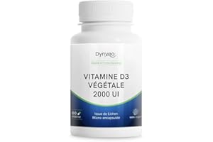 Dynveo - Vitamine D3 Végétale - Cholécalciférol - Fonctions Osseuse, Musculaire, Immunitaire - Source Naturelle - Forme active micro-encapsulée - Vegan & Sans Additifs - 60 Gélules - 2000 UI
