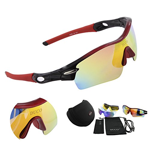 Duco polarisierte - Sport-Sonnenbrille mit 5 auswechselbaren Gläsern UV400 Schutz - Sportbrille fürs Radfahren -Laufbrille Joggbrille 0026