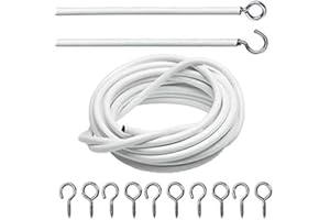 EveryHome White Net Curtain Wire including Hook & Eye Fittings (2 Metre (2 Hooks, 2 Eyes))