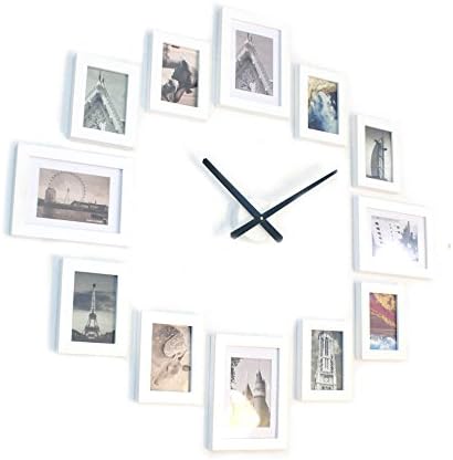 Homeloo Modern 12 Wood Wooden Photo Picture Frame DIY Wall Clock (Full White)