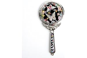 ANTIQUE ALIVE Mother of Pearl Princess Flower Butterfly Design Cosmetic Makeup Hand Mirror