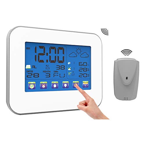 Preisvergleich Produktbild HXUJ Digitale Funkwetterstation Thermometer Hygrometer Temperatur-Feuchtemessgerät LCD Touchscreen Wecker Outdoor Indoor