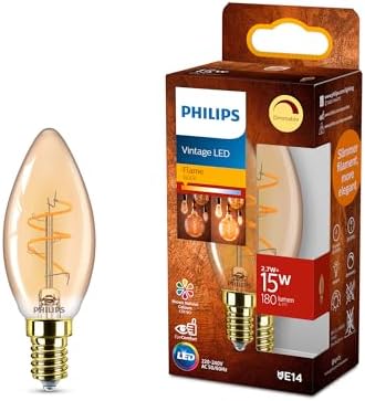 Philips Lampadina vintage Amber Spiral B35, dimmerabile, senza sfarfallio, EyeComfort, 180 lumen, temperatura 1800 K, 2,7 W=15 W, attacco E14, confezione da 1