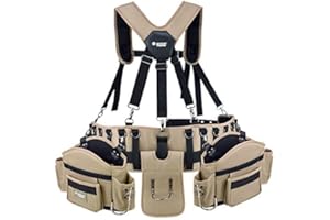 Jackson Palmer Cintura porta attrezzi professionale con bretelle regolabili (tasche staccabili e 2 ganci per utensili elettrici), marrone chiaro e nero