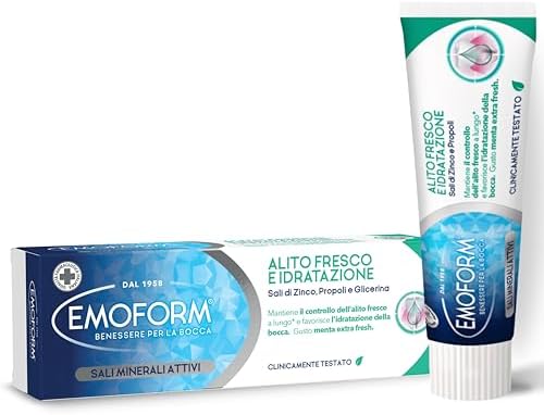 Emoform Dentifricio Alito Fresco e Idratazione - con Sali di Zinco, Propoli e Glicerina - Contrasta Alito Cattivo e Dona un Alito Fresco e Duraturo - Gusto Menta