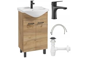 DEFTRANS Domodomo - Mueble de baño con lavabo de 85 x 50 x 41 cm, armario de pie y armario de base, elegante juego con lavabo de cerámica