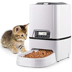 Amzdeal 6L Distributeur de Croquettes pour Chats et Chiens - Distributeur Automatique de Nourriture pour Animaux de Compagnie avec Rappel Vocal et Programmateur à LCD Écran, 4 Repas par jour