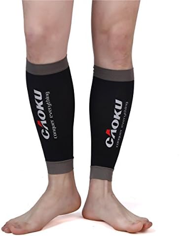 cAoku Compression Leg Sleeve (20 - 40mmHg) Pair for Shin Splint &amp; Calf Pain Relief Men Women | Compression socks | Calf Guard for Running, Cycling,Maternity, Cross Fit, Recovery, Medical Graduated Nurses Black M