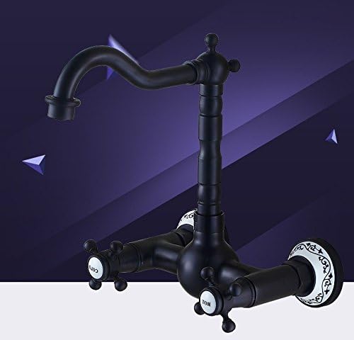 LighSCH Antique Sink Mixer Tap Bathroom Wall-Mounted Hot and Cold Rotate Double Black Double Hole