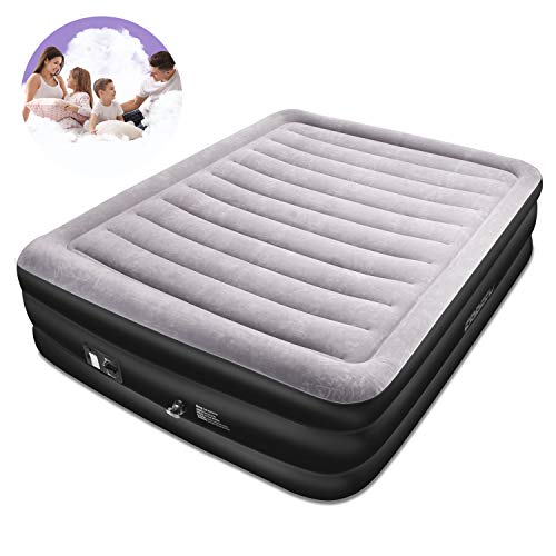 Spreey Matelas Gonflable Queen Size avec Pompe électrique intégrée, Matelas Gonflable Doux, Confortable avec Sac de Rangement Portable, Noir