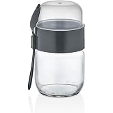 Tastify Taşınabilir Cam Yoğurt Kabı, 425 ml + 200 ml, BPA İ&ccedil;ermeyen, &Ccedil;ift Hazneli, Kapaklı, Kaşıklı