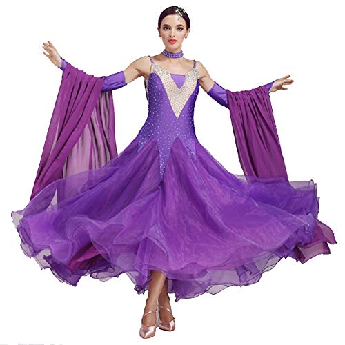Vestido De Competencia De Baile De Salón para Mujer Vestido De Rendimiento De Danza Moderna Walte (Color : Purple, Size : XXL)
