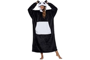 Xinlong Sweats à Capuche Longue Panda Pyjama Cosplay Unisexe TV Couvertures Plaid à Manche Chapeau Poches Animal Wearable Cape