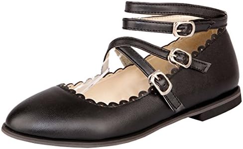 Atyche Women's Flats Mary Janes Strappy Shoes Closed Toe Ankle Strap Dolly Summer Shoes