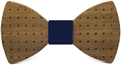 Wooden bow tie Snow. Fashion collection for men: Made of walnut by Territorial Wood. Wedding &amp; events. Elegant and original gift. Adjustable ribbon (Blue)