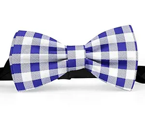 RR Design Checkered (Blue & White) Dog Bow Tie/Dog Bow-tie/Dog Gift with Loop Adjustable Elastic for Collar Placement (Adjustable) (Large)