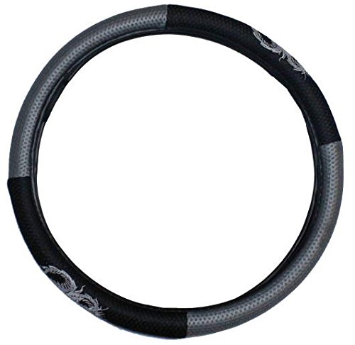 Preisvergleich Produktbild Lenkradbezug Lenkradhülle mit Drachenstickerei schwarz / grau