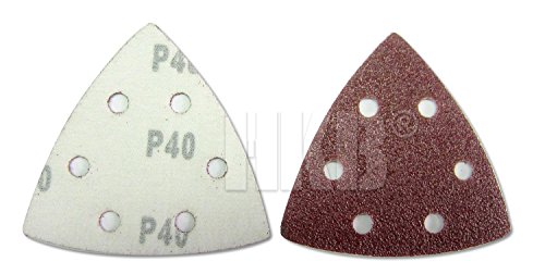 120 Stück HKB ® Schleifdreiecke, 93x93x93mm mit Klett-Verbindung, 6-Loch für Delta-Schleifer, je 24 Stück Korn 40,60,80,120,180, Schleifmittel Korund, Hochwerige Profi-Qualität für verschiedene Oberflächen, feiner und riefenfreier Schliff, für detailgenaues Schleifen in Ecken und an Kanten, universell einsetzbar, Artikel-Nr. 20271 - 2