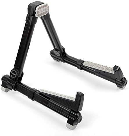 Black Universal Premium Collapsible Travel Instrument Floor Stand For Acoustic, Electric, Bass And Classical Guitar With Adjustable Legs
