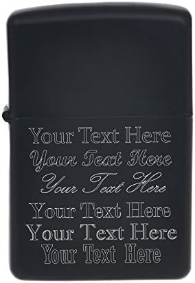 Personalised Engraved Petrol - Gas Flip-Lid Lighter - Black | Mens Gift (Font 7 - Kunstler Script, Basic Text Design)
