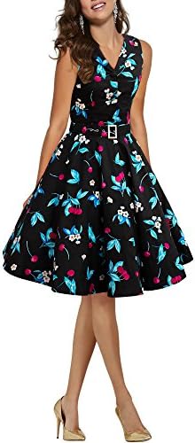 BlackButterfly 'Luna' Joy Retro Swing Sleeveless Floral Dress (Black Blue, UK 18)