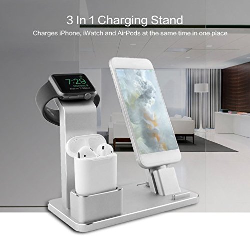 Preisvergleich Produktbild 4 in 1 Aluminium Stand Tragbare Ladestation Ladestationen Telefon Halter Ständer Zubehör Für iWatch Für iPhone Für iPad (Farbe: silber)