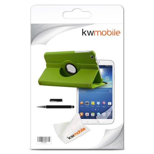 3in1 Set: kwmobile Hülle für Samsung Galaxy Tab 3 8.0 T3100 – 360° Standfunktion Case Tablet Schutzhülle Kunstleder – Smart Cover Tabletcase Grün + Folie, kristallklar + Stylus, Schwarz - 7