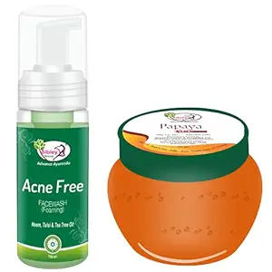 Sibley Beauty Anti Acne Face Wash ( 1 x 150 ml ) + Papaya Fruit Moisturizer Gel for Face (1 x 100 gm.) - Pack of 2 - for Men Women Boys Girls Oily Normal Dry Combination Skin