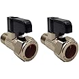 UKDeals direct® 15mm x 3/8" European Male Flat Faced Isolation Ball o fix Valves Straight Metal Black Lever Suitable HOT & Cold Basin, Toilet Kitchen Sink WRAS Approved Pack of 2