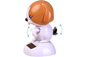 URFEDA Figurine Solaire Chiens Qui Bouge Danse Jouets en Plastique Jouets de Danse à Énergie Solaire pour Le Bureau à Domicile de Voiture, Décorations de Tableau de Bord de Voiture Brun Blanc