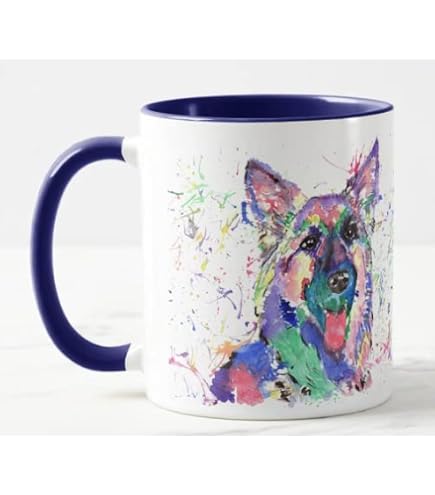 Tazza Vixar 325 Ml Con Cane Pastore Tedesco Arcobaleno, Rosa, Regalo Per Amanti Dei Cani