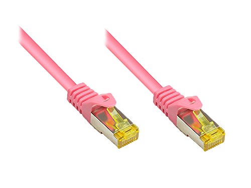 Good Connections RJ45 Ethernet LAN Patchkabel mit Cat. 7 Rohkabel und Rastnasenschutz RNS, S/FTP, PiMF, halogenfrei, 500MHz, OFC, 10-Gigabit-fähig (10/100/1000/10000-Base-T Ethernet Netzwerke) - z.B. für Patchpanel, Switch, Router, Modem - magenta, 30 m