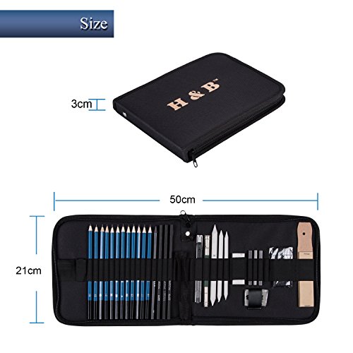 AGPTEK 34 Stück Skizzieren und Zeichnen Bleistifte Professionelle Kunst Set - 5