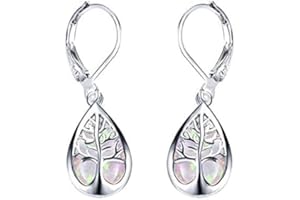 SYSOW 925 Sterling Silver Jewelry Exquisite Water Drop Blue White Fire Opal Life Tree Dangle Earrings For Women
