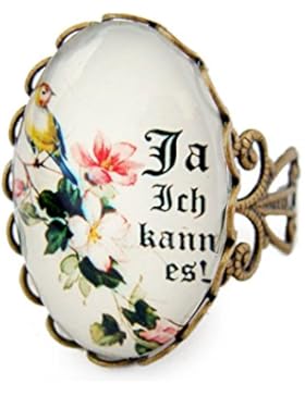 Miss Lovie Damen Mädchen Modeschmuck Schmuck Ring Vintage Zitat Vogel Baum Verstellbar - 25x18mm Cabochon Bronze