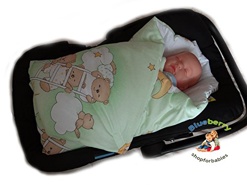 BlueberryShop Luxury Classic for CAR SEAT Swaddle Wrap Blanket Sleeping Bag for Newborn, baby shower GIFT Cotton 0-3m ( 0-3m ) ( 78 x 78 cm ) Green Bear on Ladder