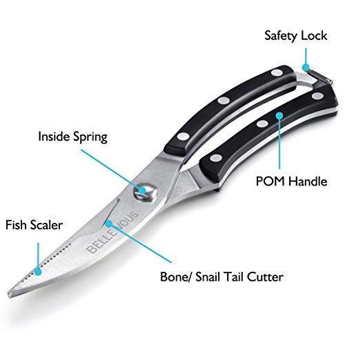 Hoch beanspruchbare Kuchen Schere und Reinigungstuch von Belle Vous – Professionelle Edelstahl Schere Perfekt zum Schneiden von Krautern, Pizza und Fleisch - 4