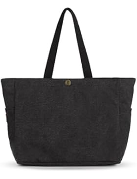 SMRITI Groß Canvas Shopper Tasche Schultertasche für Schule Reisen Arbeit und Einkäufe - Schwarz