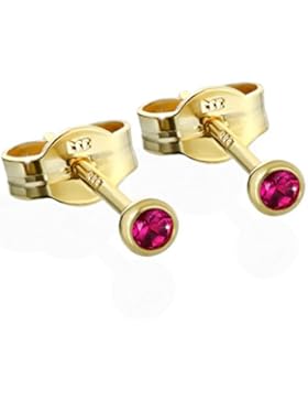 NKlaus Paar Ohrstecker Gold 333er 2,50mm rote synth. Rubin Damen Herren Kinder 6699