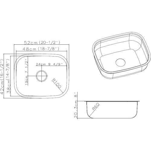 Edelstahl Unterbauspüle I Küchenspüle / Spülbecken MIZZO Sino Basic 520 I Edelstahlspüle/ spüle 520mm x 420mm. - 3