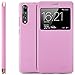 Produktbild zanasta Tasche kompatibel mit Huawei P20 Pro Case Schutzhülle Flip View Cover mit Fenster und Kameraschutz Rosa