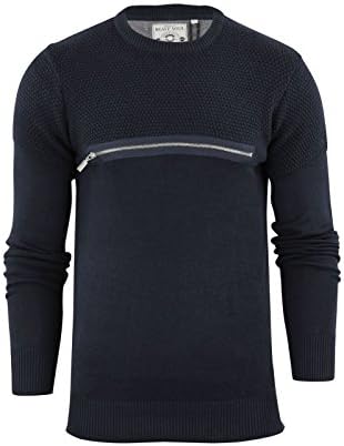 Capo Clothing Mens Jumper Brave Soul Tense Hive Knitted Crew Neck Sweater With Front Zip