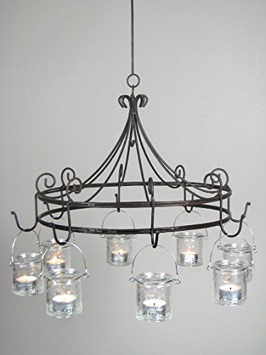Windlichter, Gartenlaterne, Nostalgie-Hängeleuchter im Antik-Look, Metall dunkelbraun, Ø 45 cm mit 8 Windlichtern *Art.N72* - 2