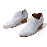  Hafiot Chelsea Boots Stiefeletten Damen Kurzschaft Leder mit Absatz Kurze Reissverschluss Bequem Stiefel Winter 5cm Schuhe Beige Rosa Blau Grau Schwarz 35-43 BL38