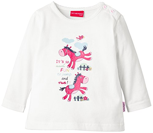 SALT AND PEPPER Baby Girls B Longsleeve my Pony print Plain Crew Neck Long Sleeve Long Sleeve Top, White (off-white 017), 6-12 months (Manufacturer size: 80)