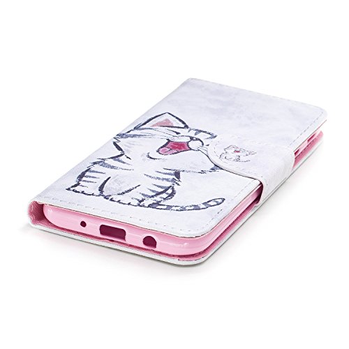Surakey Samsung Galaxy J5 2017 Custodia, Cover Pelle Samsung Galaxy J5 2017 Flip Magnetica Portafoglio Cover per Samsung Galaxy J5 2017 Cartoon Gatto Panda Pieghevole PU Wallet Case Libro Caso Elegante Fiore Cuore Borsa Tasca con Porta Carte / Supporto di Stand / Cinturino da Polso Doppia Protezione Antiurto Bumper con Protettiva Sottile TPU Silicone Custodia per Samsung Galaxy J5 2017 - Gatto Felice