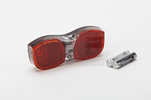Drehflex® Formschöne LED Rückleuchte / Reflektor für den Gepäckträger, zum Anschrauben. Batterie betrieben