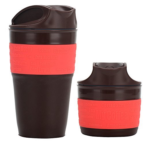 KYG 350ml Silikon Faltbarer Kaffeebecher mit Deckel, Coffee to go Becher, Tragbarer Kafeetasse Kaffee Reisebecher Rot